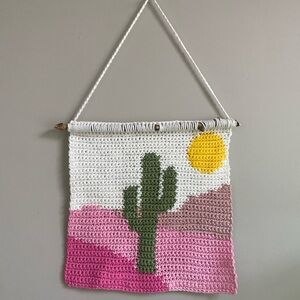 Vibrant Cactus Crochet Wall Art - Green, Pink, Yellow